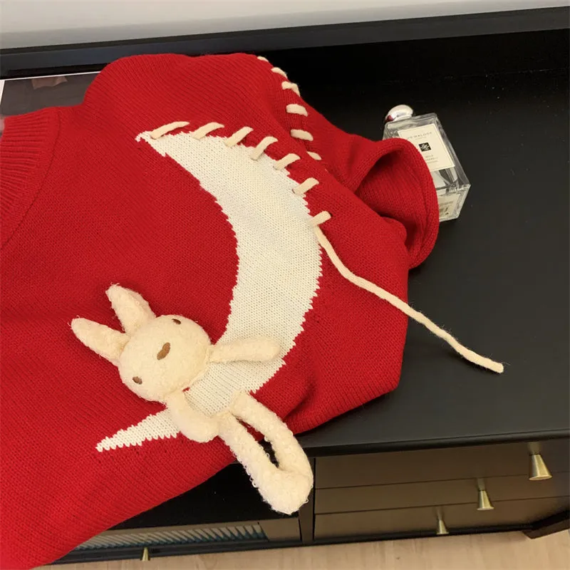 3d Bunny Embroidery Soft Sweater