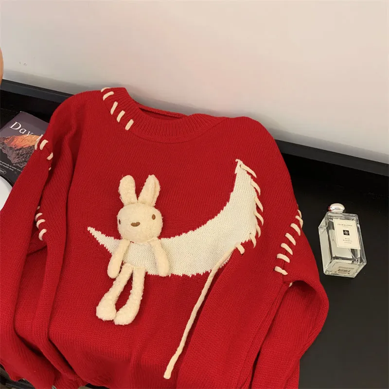 3d Bunny Embroidery Soft Sweater