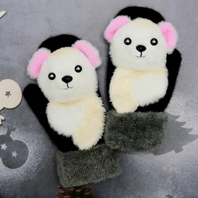 Animal Panda Raccoon Design Warm Gloves