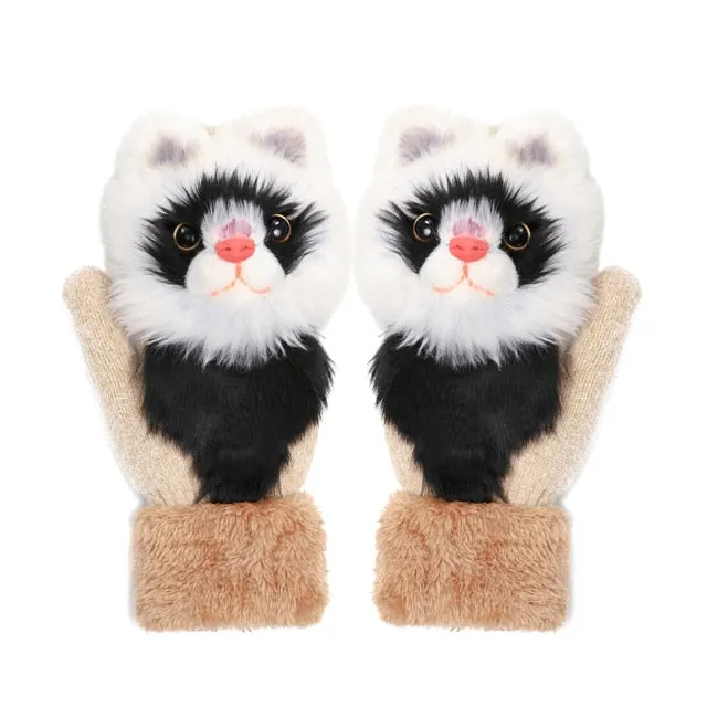 Animal Panda Raccoon Design Warm Gloves
