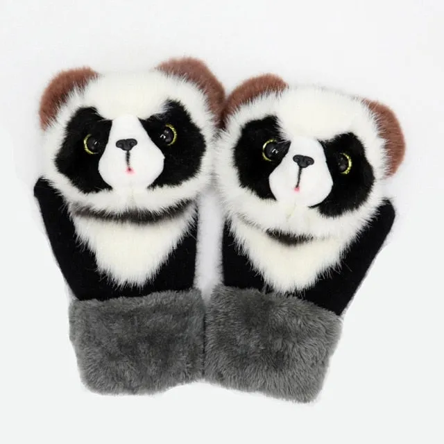 Animal Panda Raccoon Design Warm Gloves