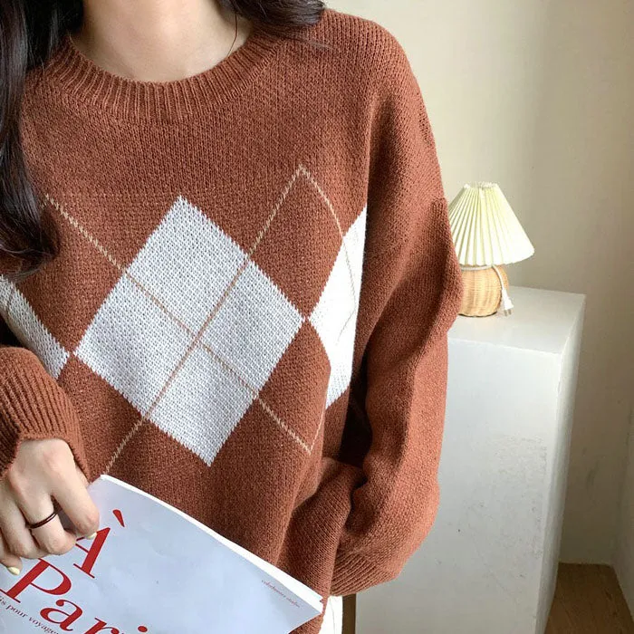 Autumn Soft Argyle Sweater