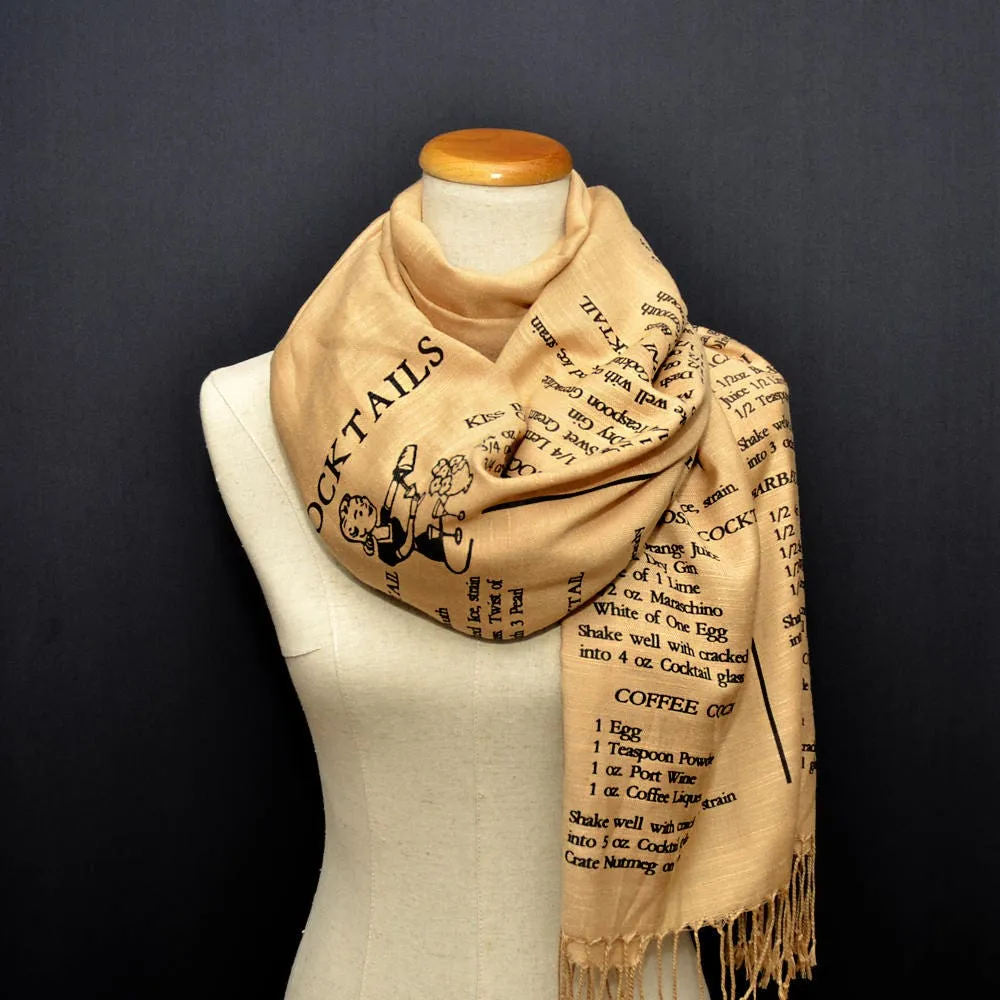 Bartender Scarf, Cocktail Book Scarf, Bar-Tender Scarf, Recipe Scarf,  Shawl Wrap