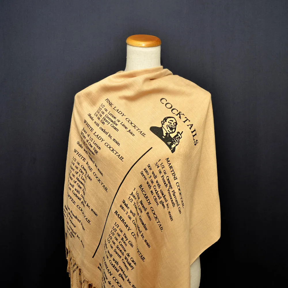 Bartender Scarf, Cocktail Book Scarf, Bar-Tender Scarf, Recipe Scarf,  Shawl Wrap