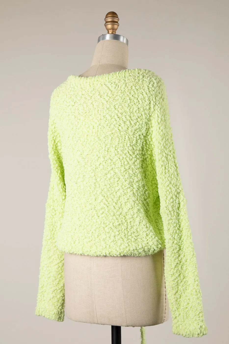 BOAT NECK WAIST DRAWSTRING POPCORN KNIT SWEATER 1 PACK