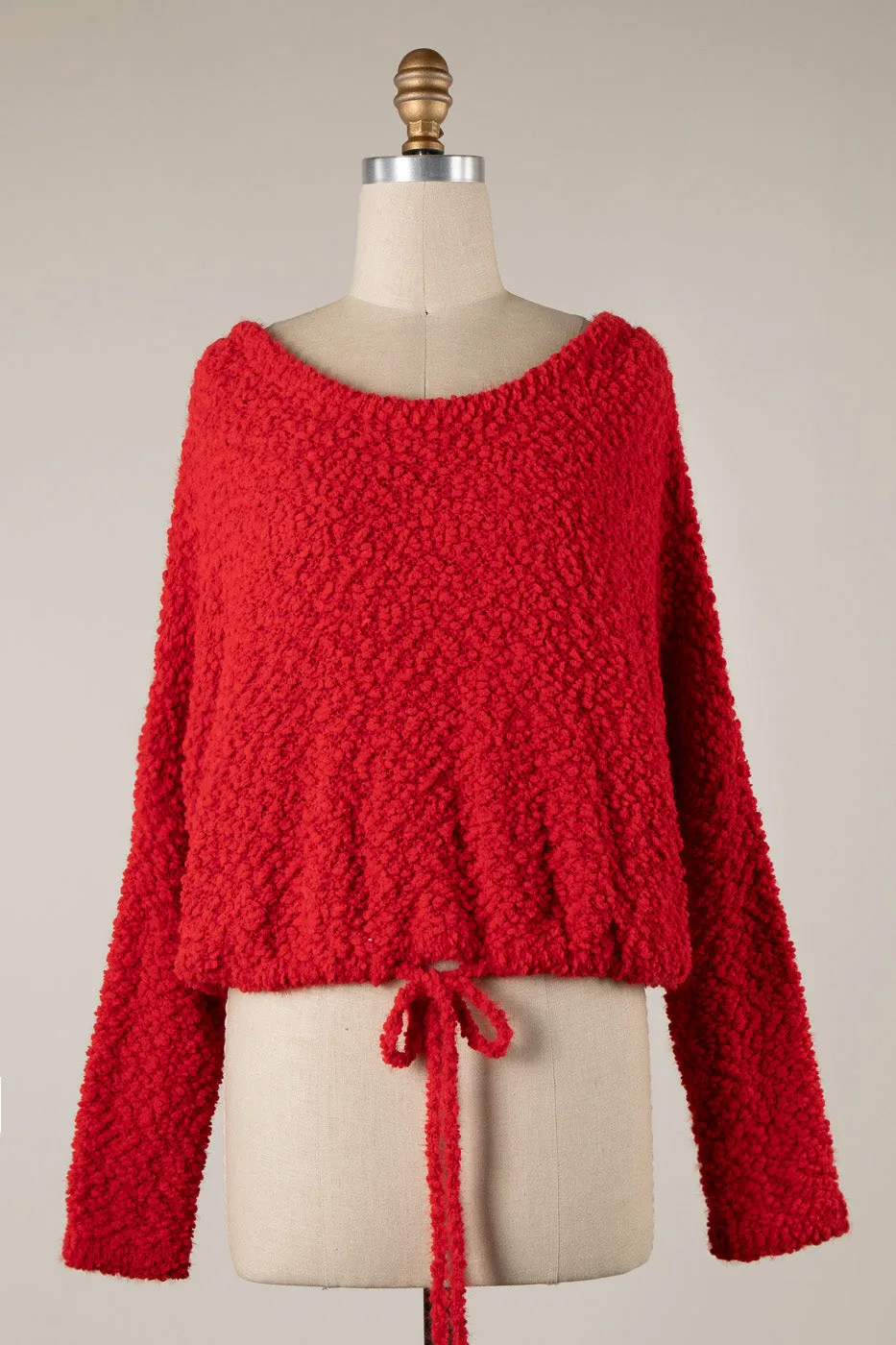 BOAT NECK WAIST DRAWSTRING POPCORN KNIT SWEATER 1 PACK