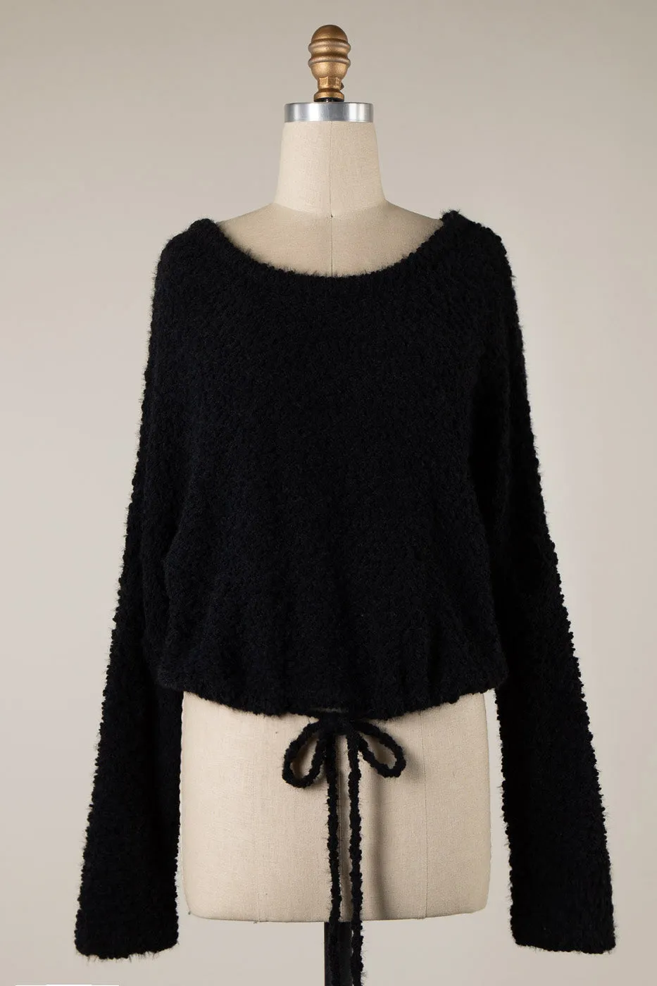 BOAT NECK WAIST DRAWSTRING POPCORN KNIT SWEATER 1 PACK