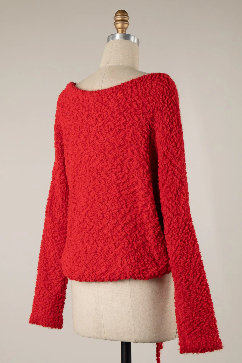 BOAT NECK WAIST DRAWSTRING POPCORN KNIT SWEATER 1 PACK