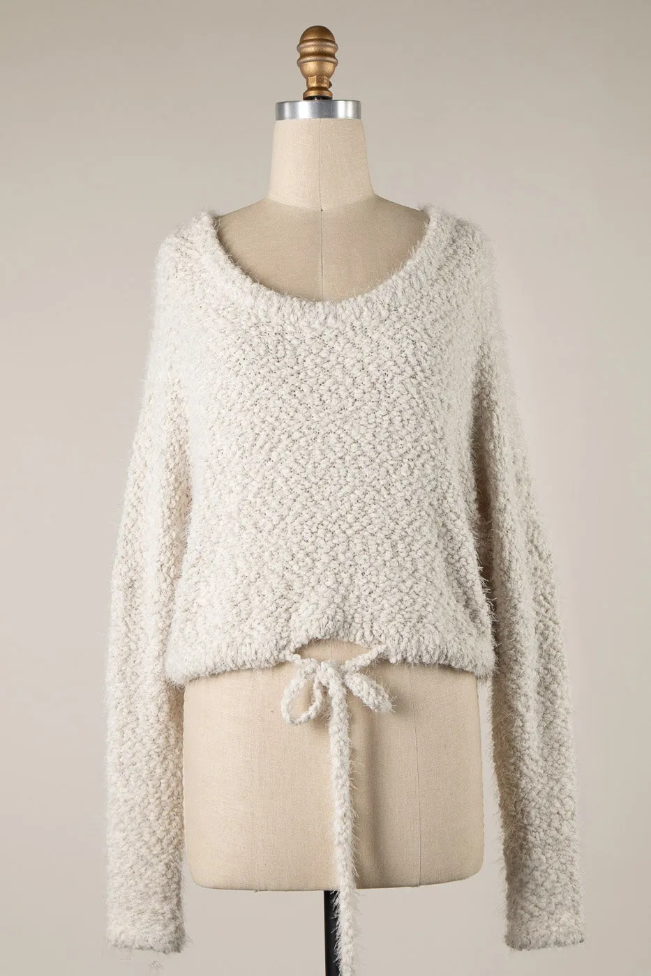 BOAT NECK WAIST DRAWSTRING POPCORN KNIT SWEATER 1 PACK