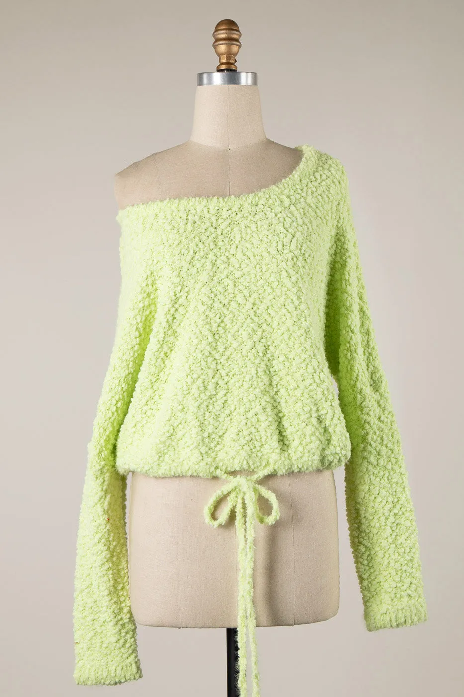 BOAT NECK WAIST DRAWSTRING POPCORN KNIT SWEATER 1 PACK