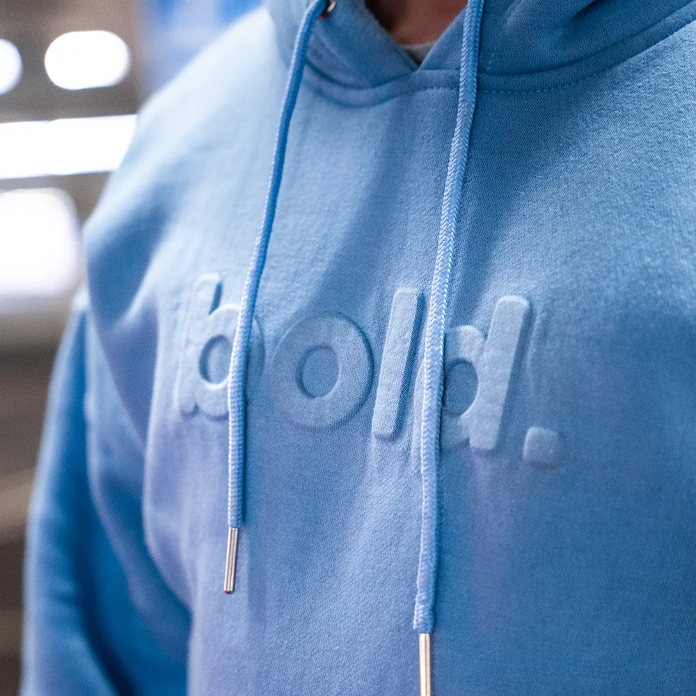 bold. Embossed Baby Blue Hoodie