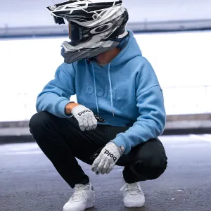 bold. Embossed Baby Blue Hoodie