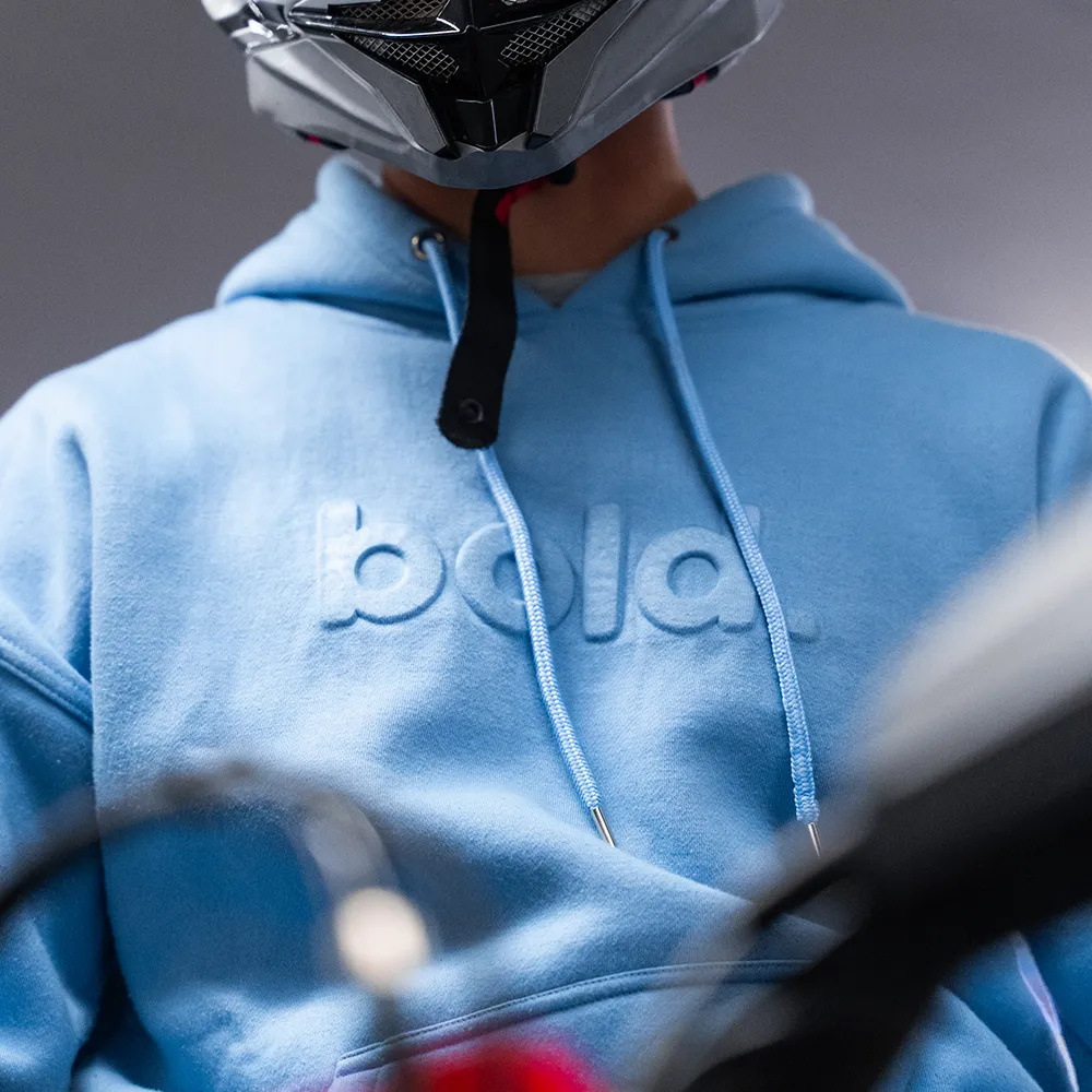 bold. Embossed Baby Blue Hoodie