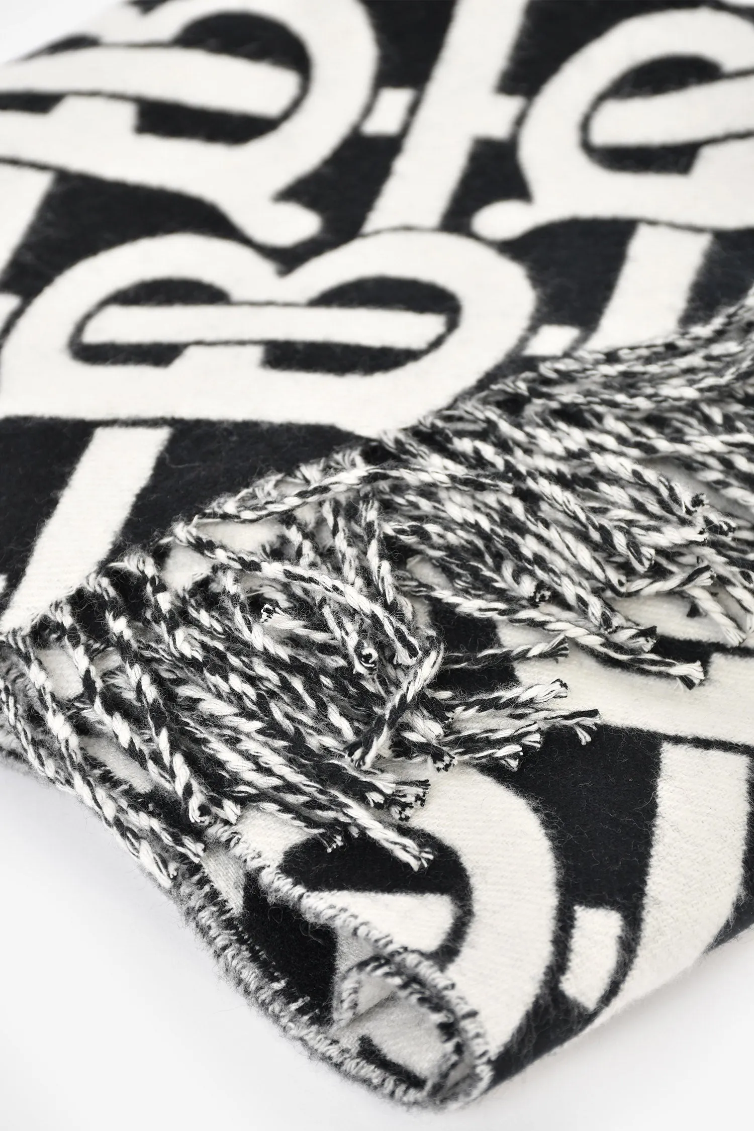 Burberry Black/White Cashmere Logo Rectangle Scarf w/ Tags