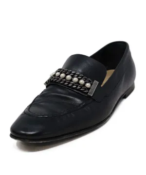 Chanel Black Leather Pearls Trim Loafers sz 8.5