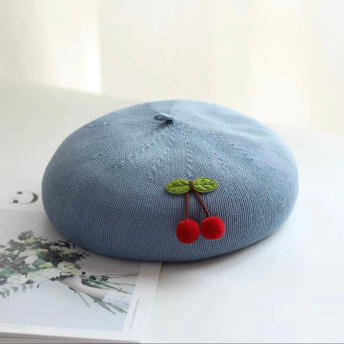 Cherry Beret Hat for Women and Girls