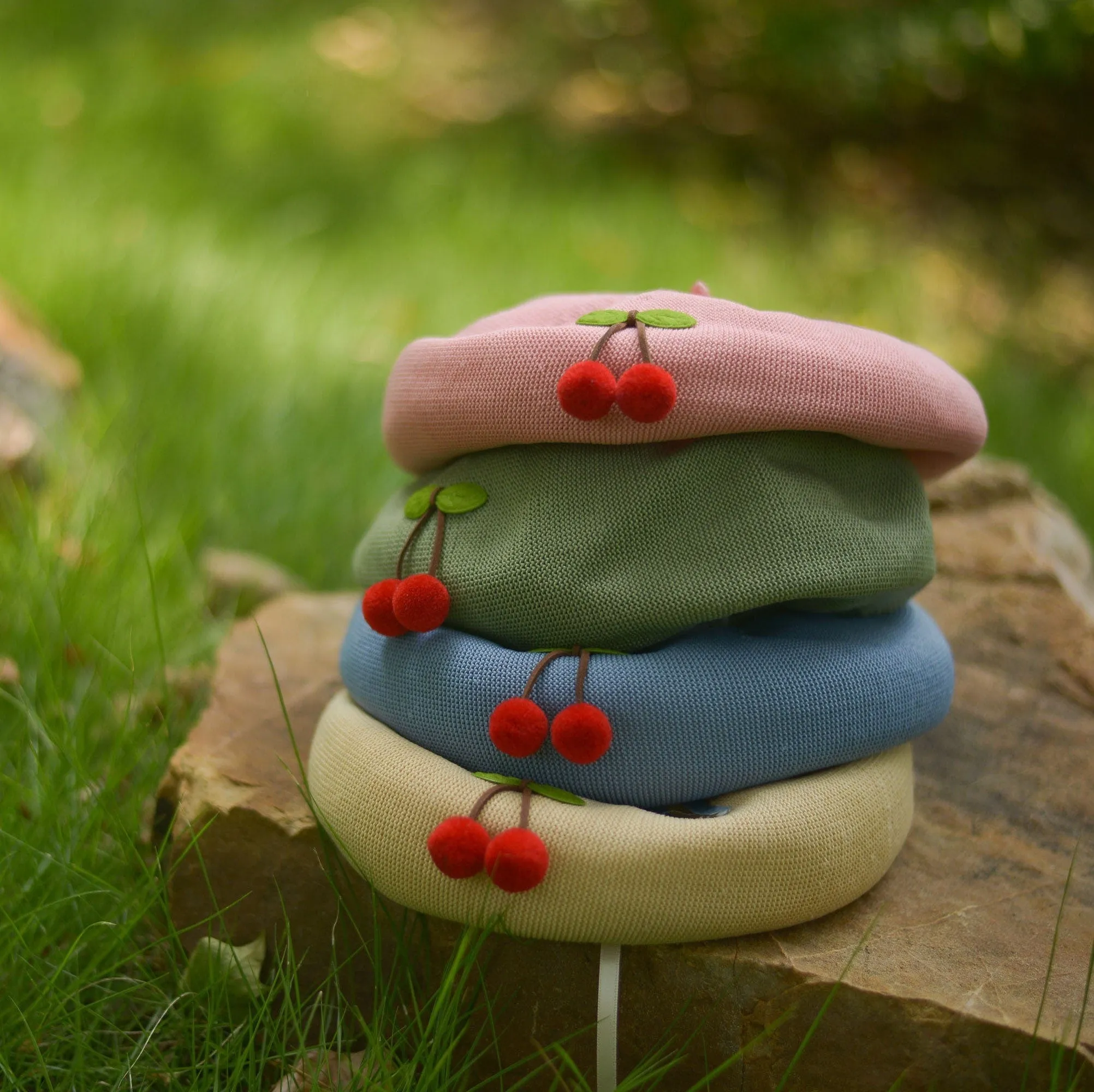 Cherry Beret Hat for Women and Girls