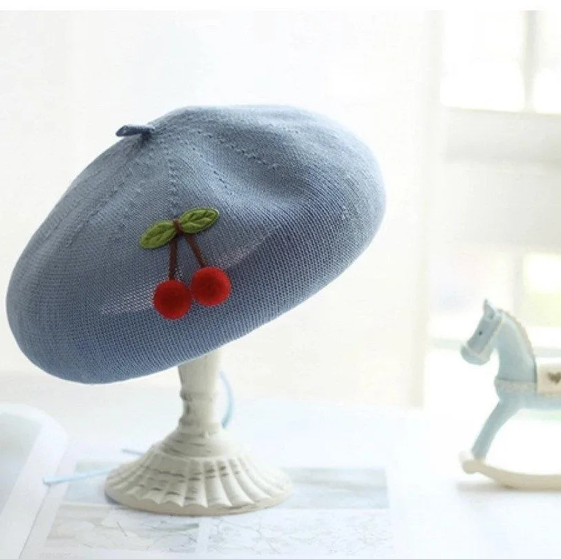 Cherry Beret Hat for Women and Girls