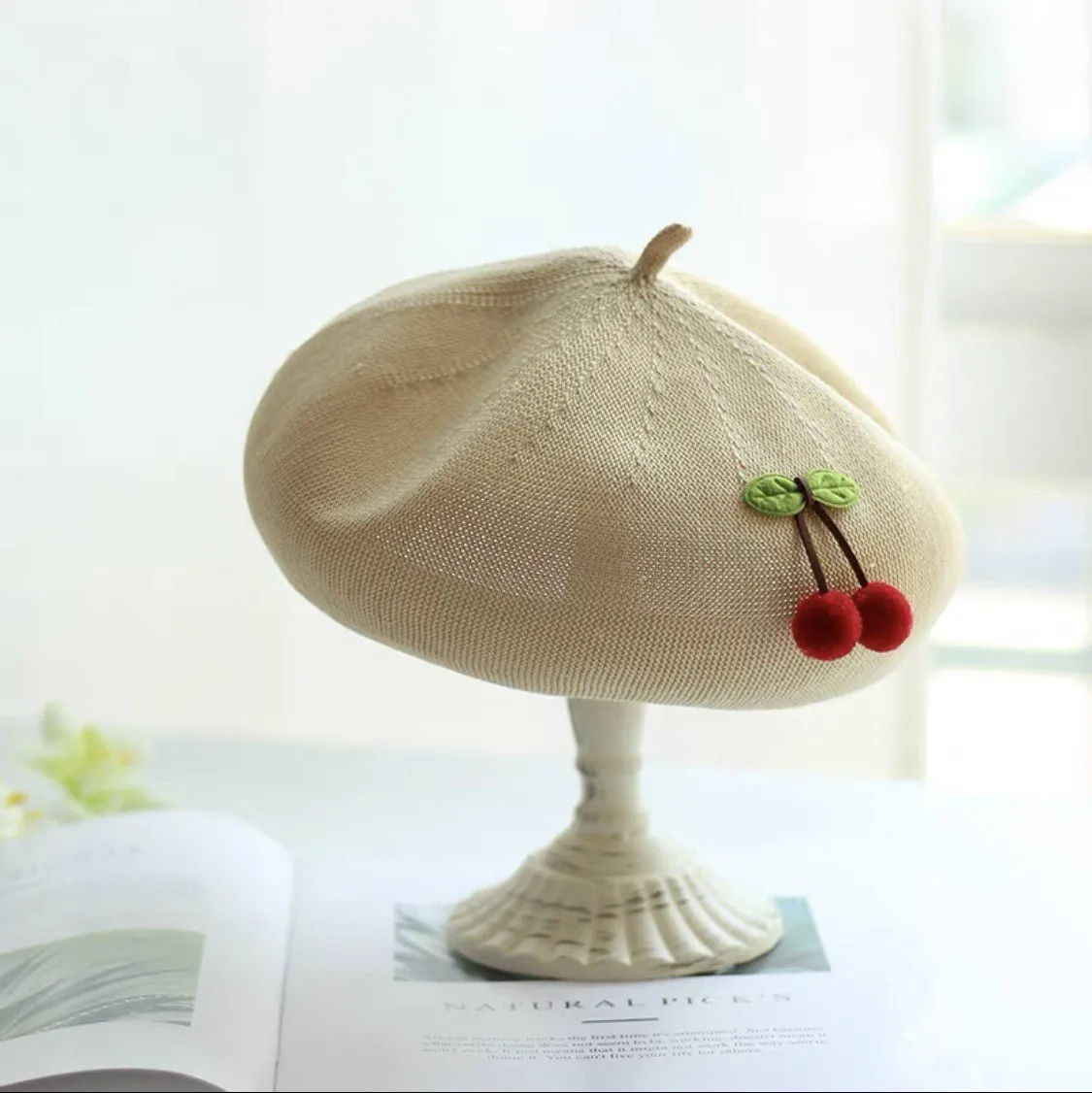 Cherry Beret Hat for Women and Girls