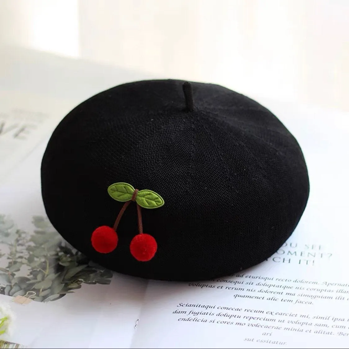 Cherry Beret Hat for Women and Girls