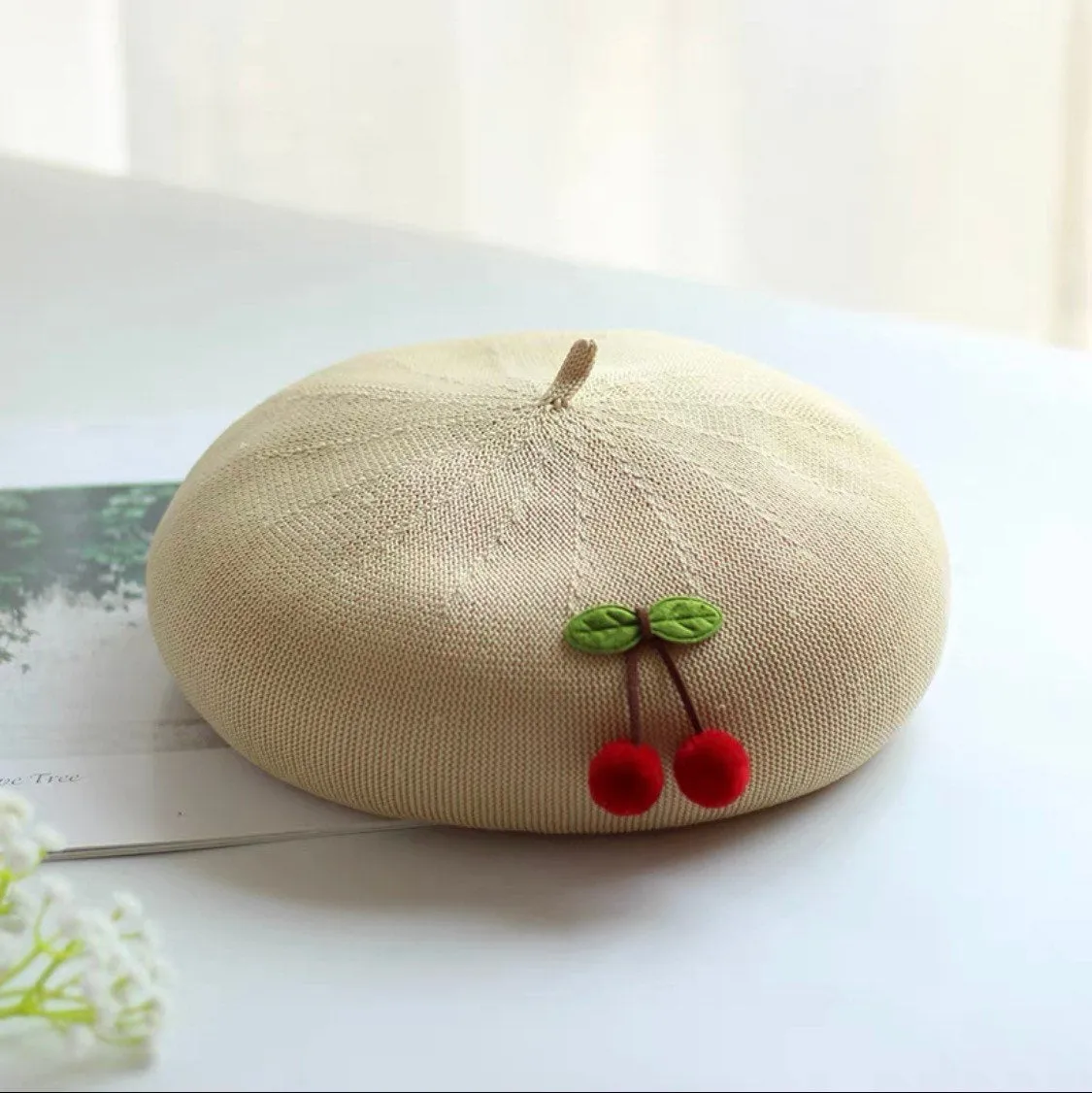 Cherry Beret Hat for Women and Girls