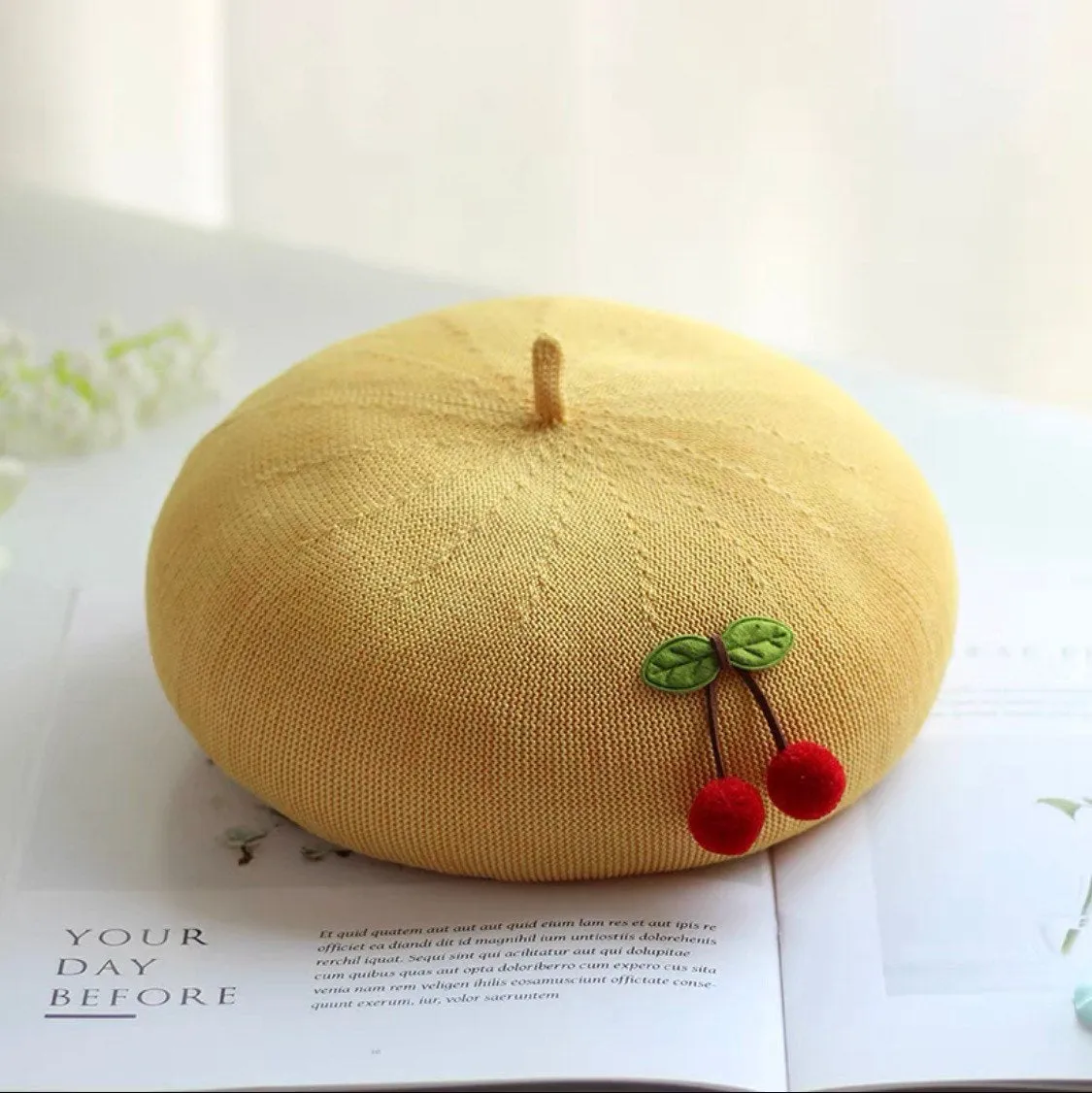 Cherry Beret Hat for Women and Girls