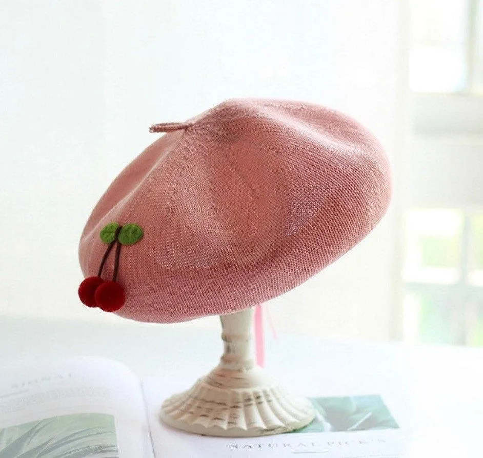 Cherry Beret Hat for Women and Girls