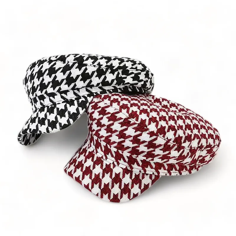 Chokore Retro Houndstooth Pattern Beret Cap (Red)