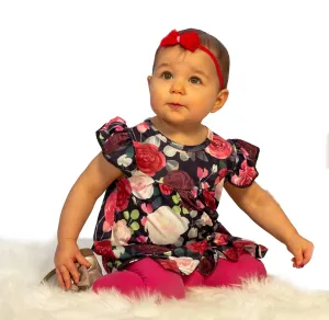 Dark Color Rose Floral Milk Silk Flutter Dress