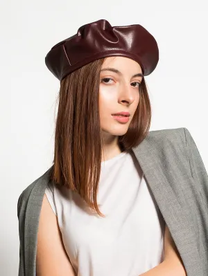 Faux-Leather Beret - Merlot