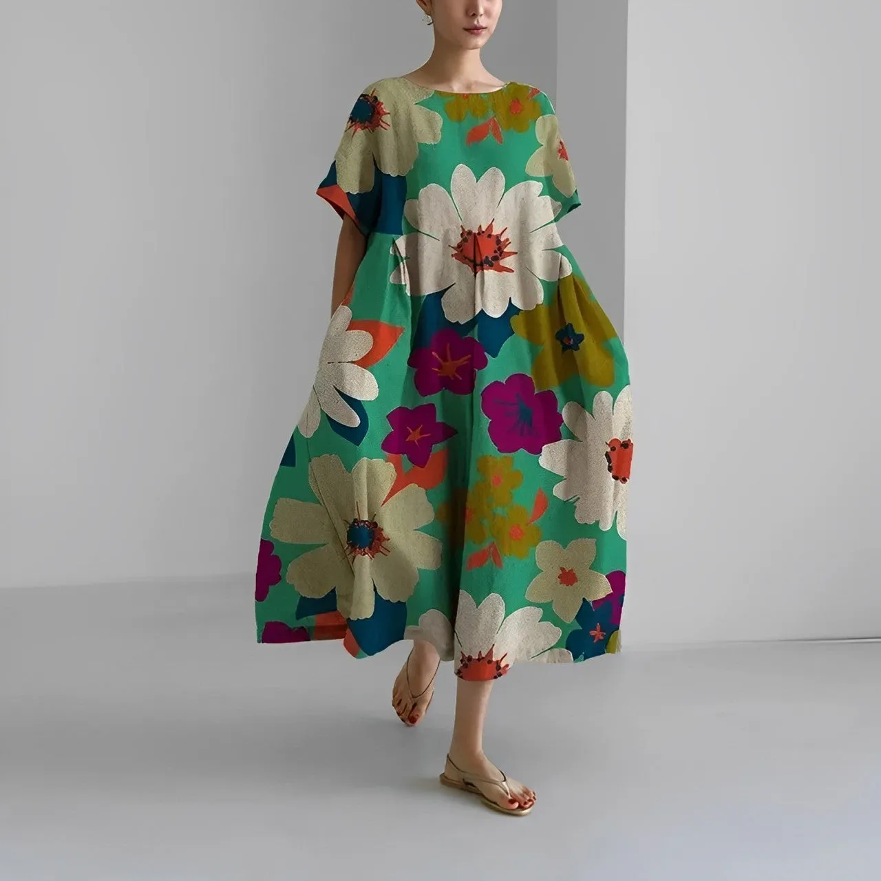 Floor - Comfortable Floral Dress