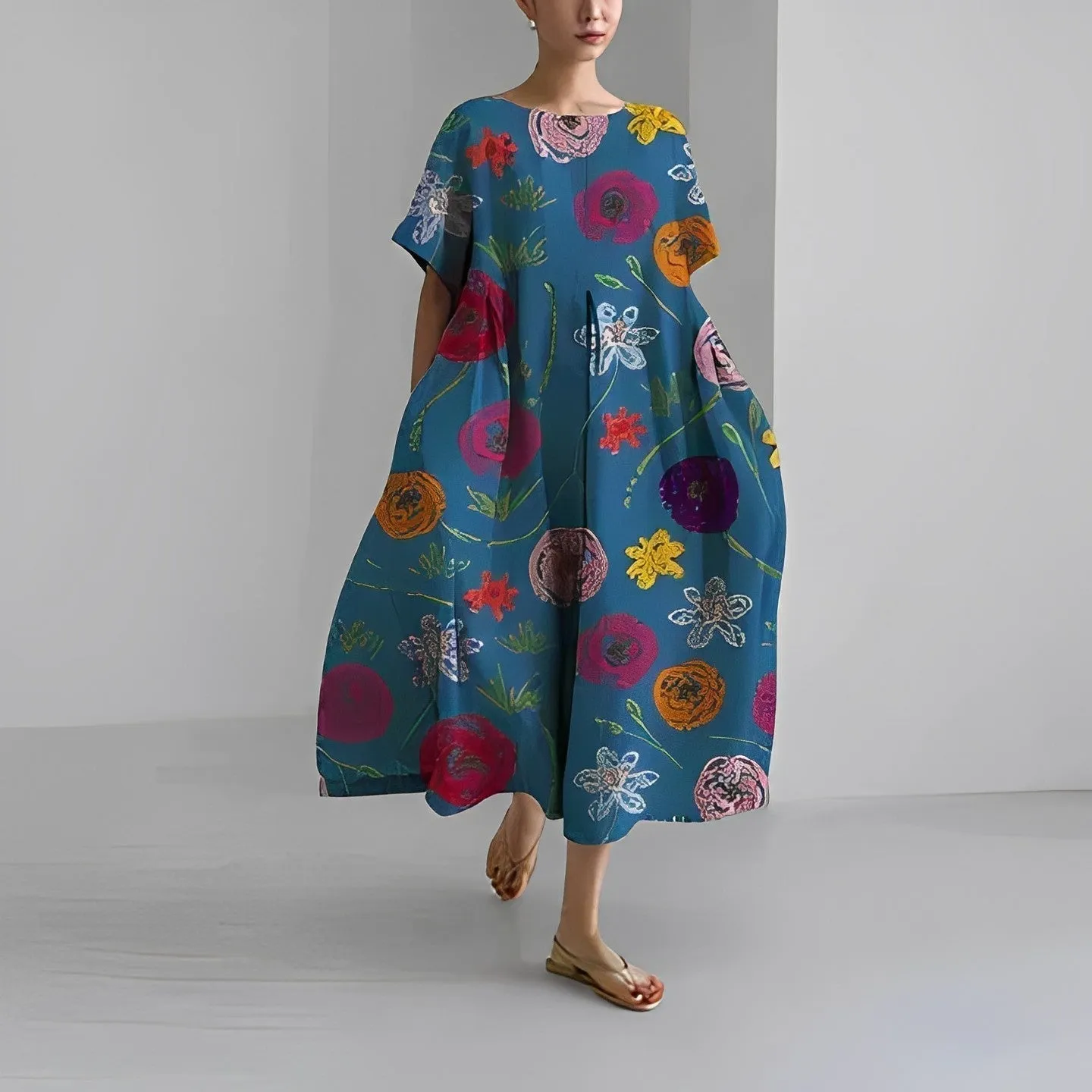 Floor - Comfortable Floral Dress