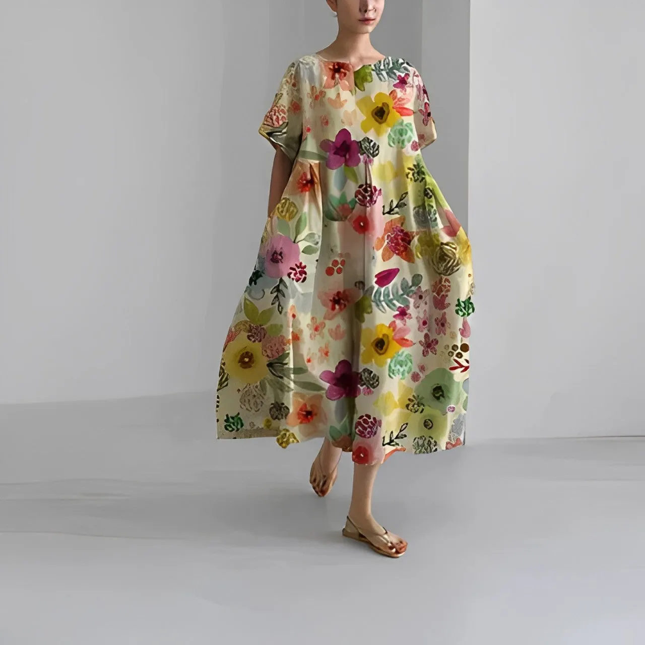 Floor - Comfortable Floral Dress