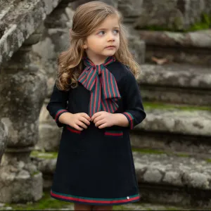 Girls Navy Bow Collar Dress & Beret