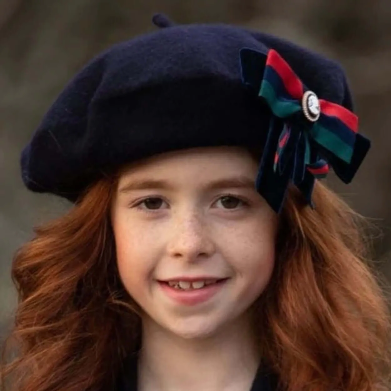 Girls Navy Bow Collar Dress & Beret