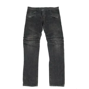 Gridded Knee Biker Jeans