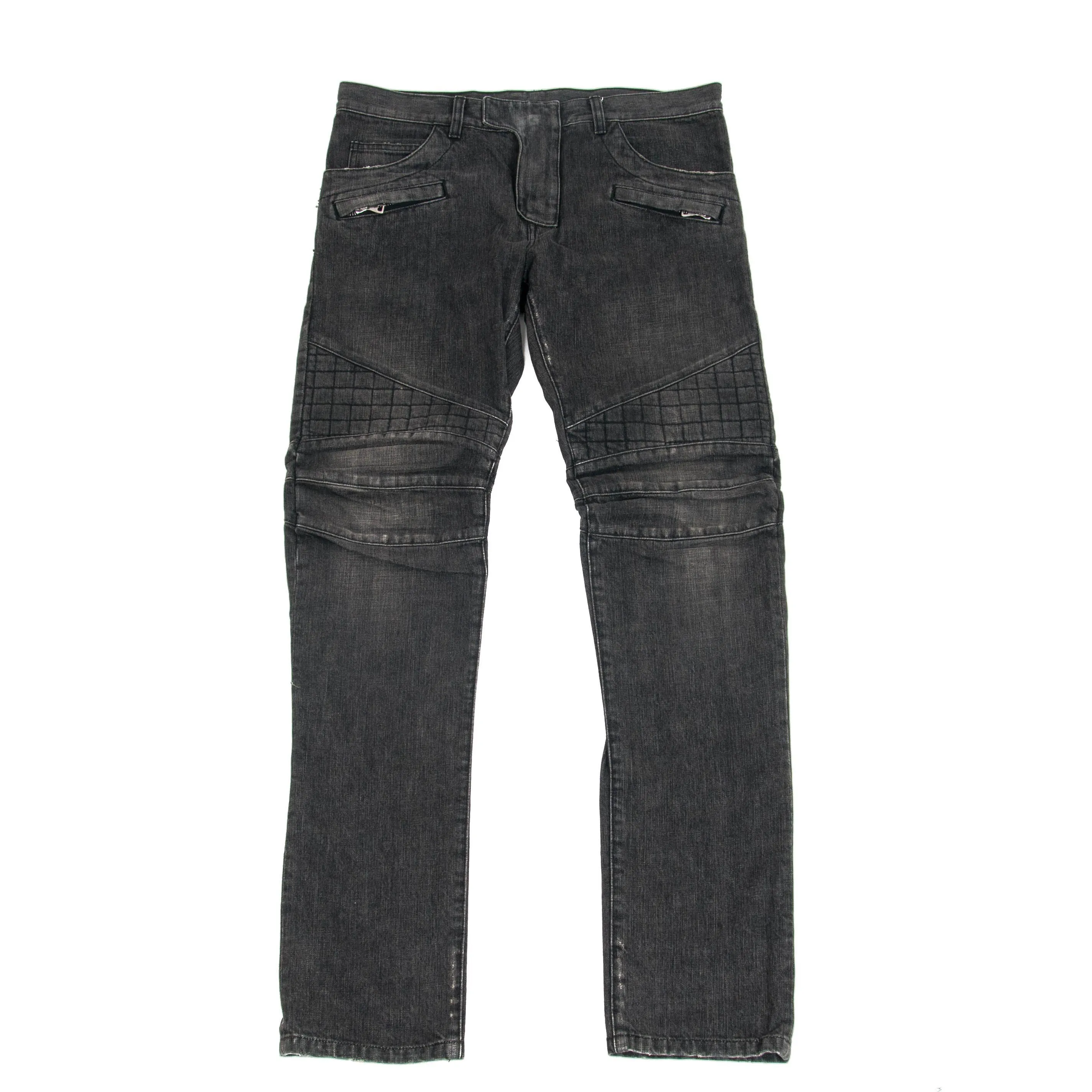 Gridded Knee Biker Jeans