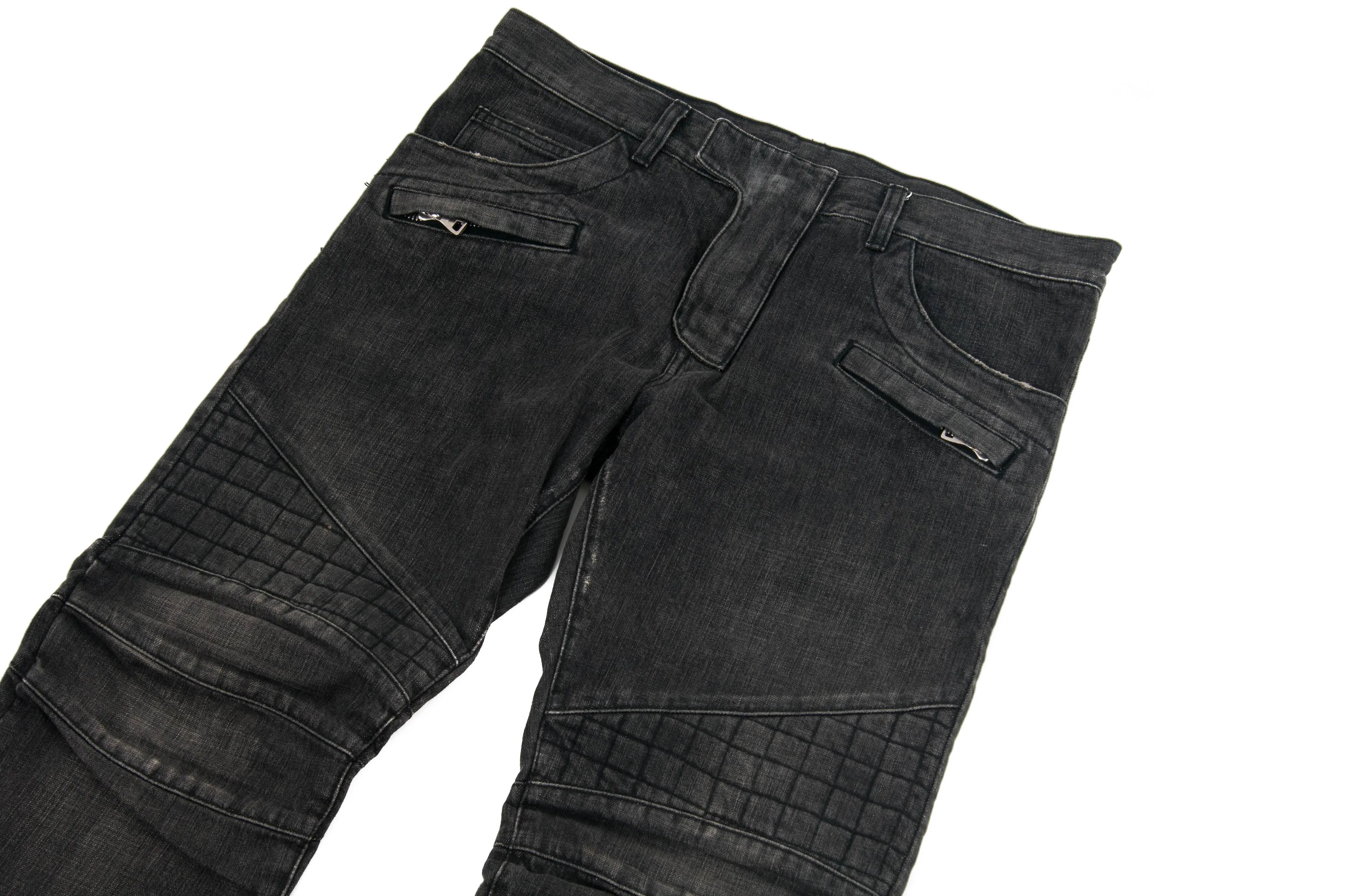 Gridded Knee Biker Jeans