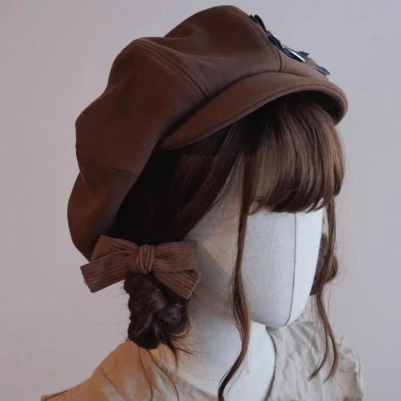 Japanese Beret Handmade Brown Coffee Leather Buckle Beret