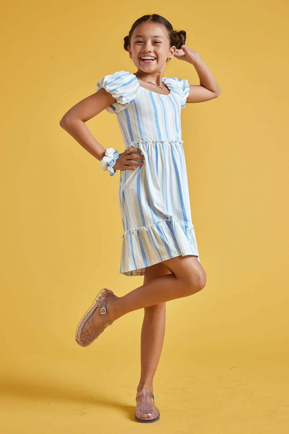 Kids Off-White Blue Scrunchy Knit Dress