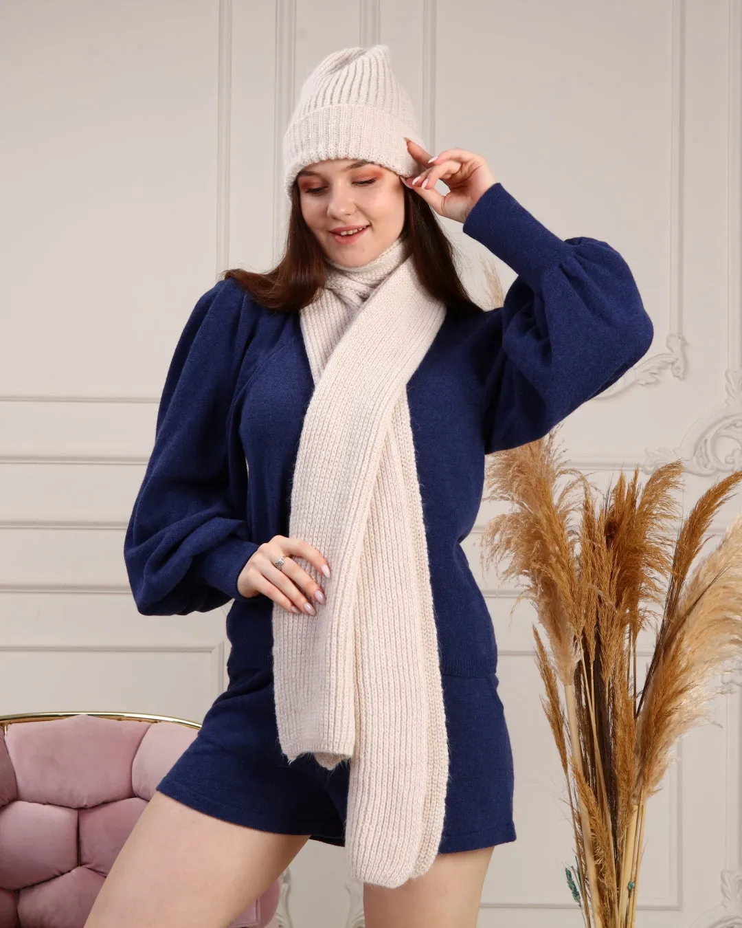 Knitted Beanie and Scarf Set - Women's Cozy Hat Scarf - Trending Fashion Outfit for Winter
