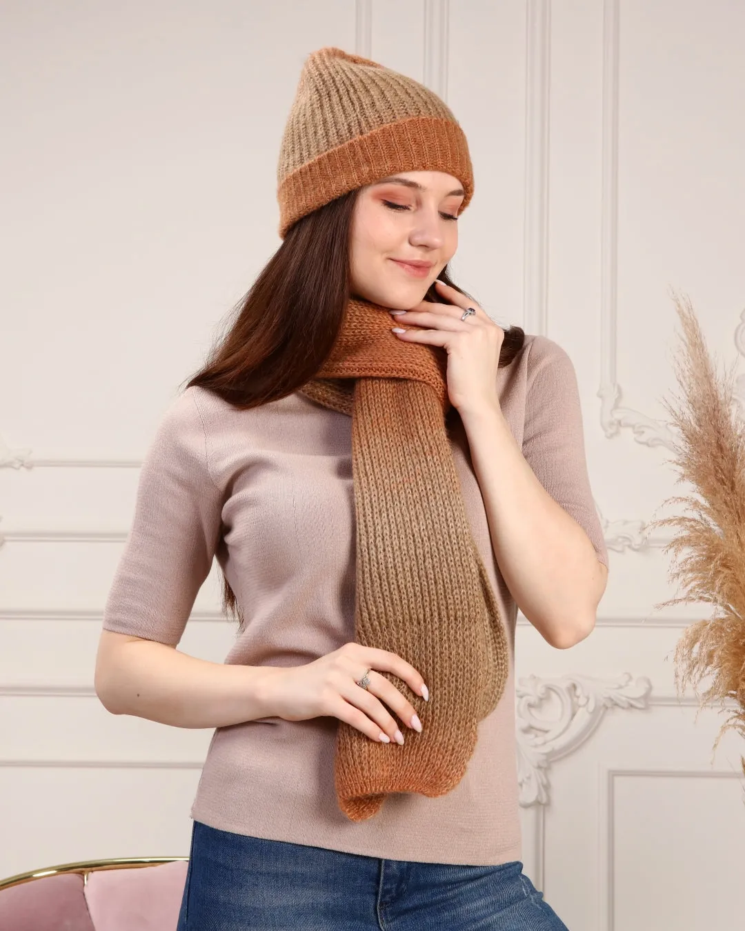 Knitted Beanie and Scarf Set - Women's Cozy Hat Scarf - Trending Fashion Outfit for Winter