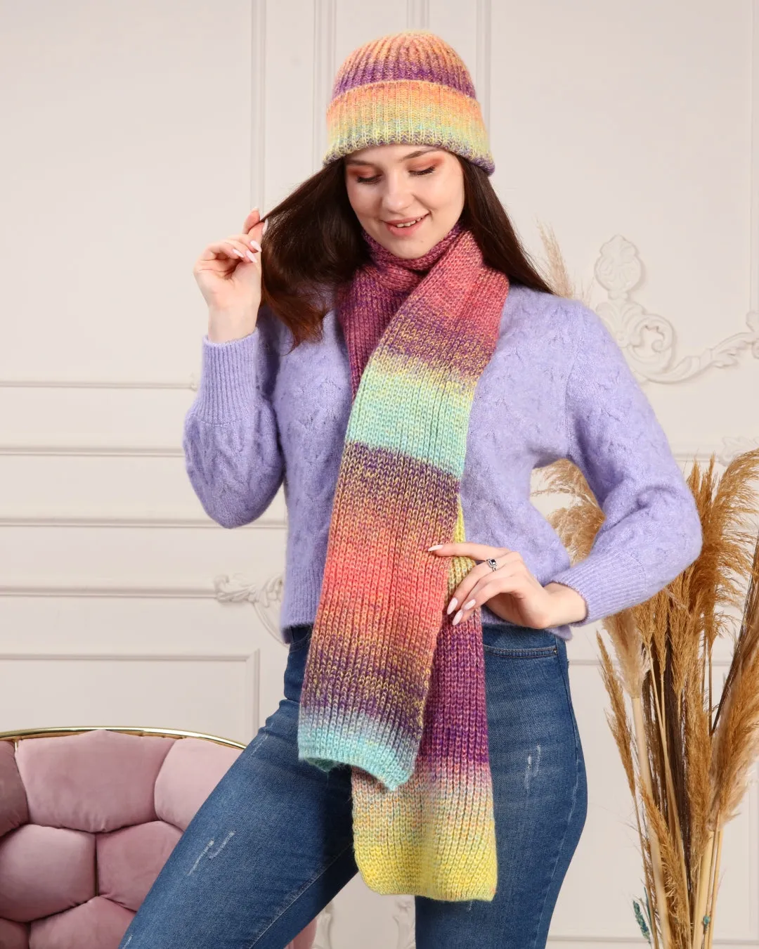 Knitted Beanie and Scarf Set - Women's Cozy Hat Scarf - Trending Fashion Outfit for Winter