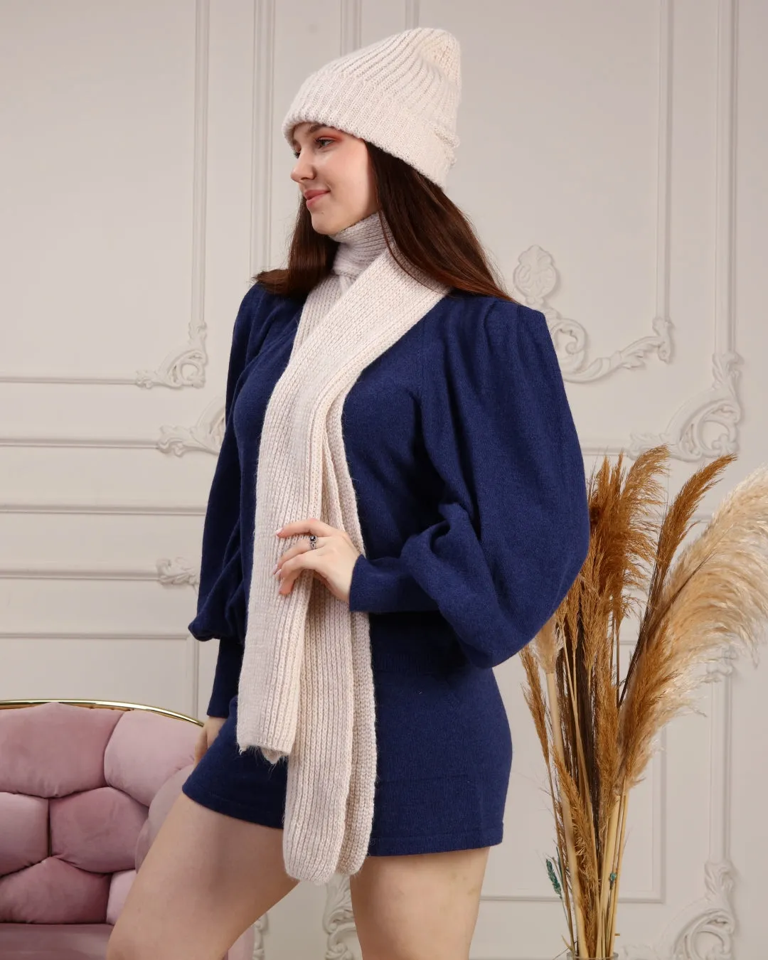Knitted Beanie and Scarf Set - Women's Cozy Hat Scarf - Trending Fashion Outfit for Winter