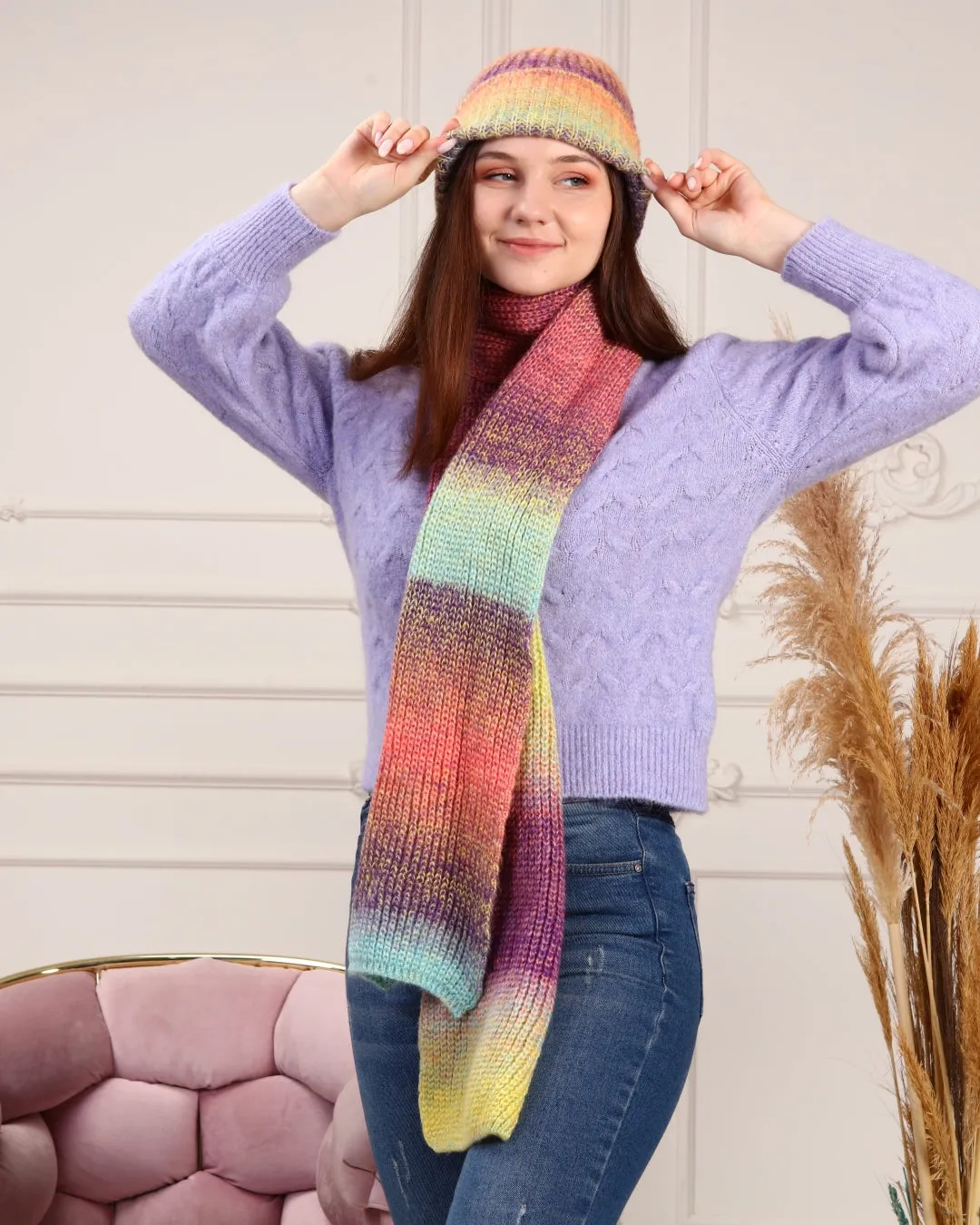 Knitted Beanie and Scarf Set - Women's Cozy Hat Scarf - Trending Fashion Outfit for Winter