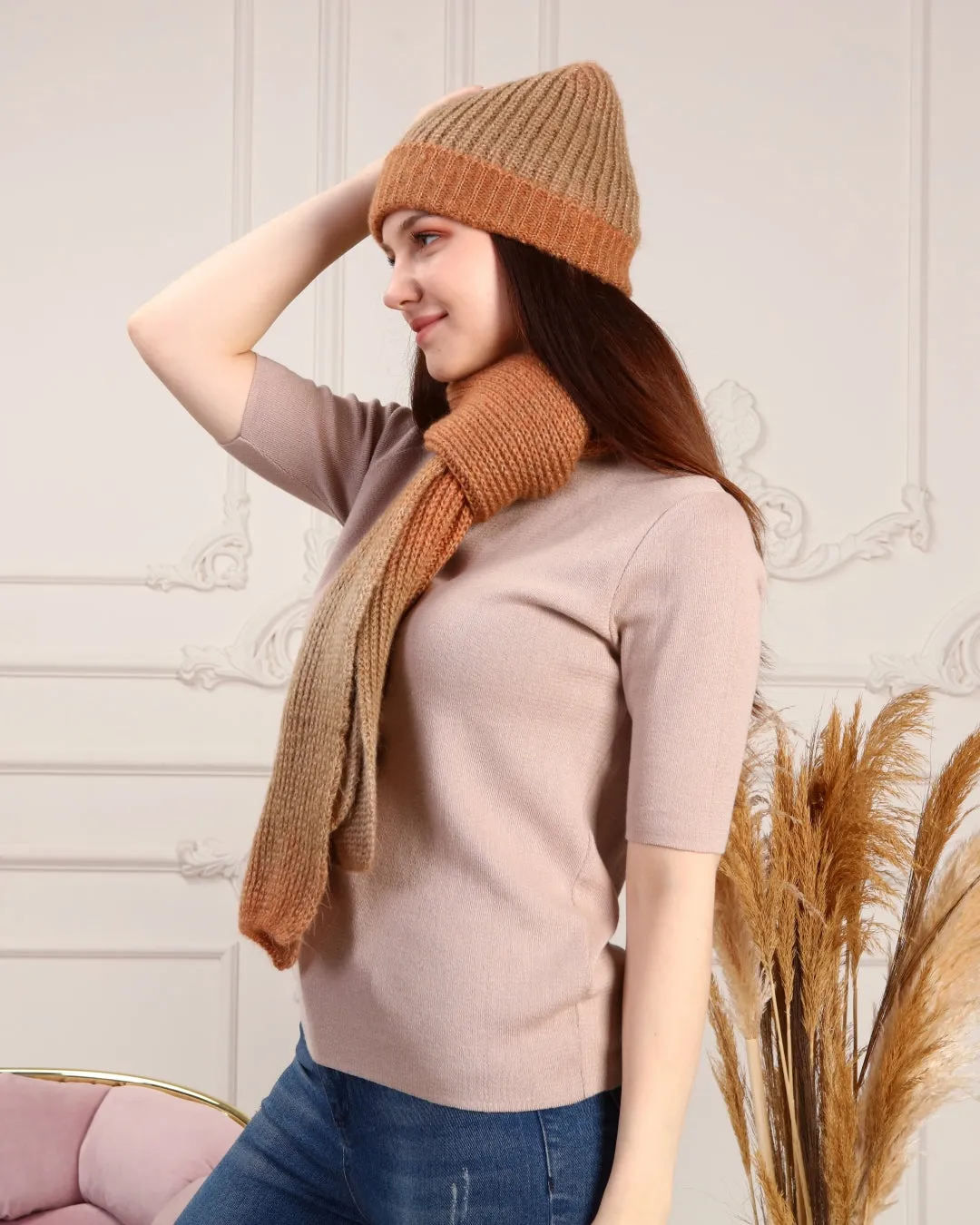 Knitted Beanie and Scarf Set - Women's Cozy Hat Scarf - Trending Fashion Outfit for Winter