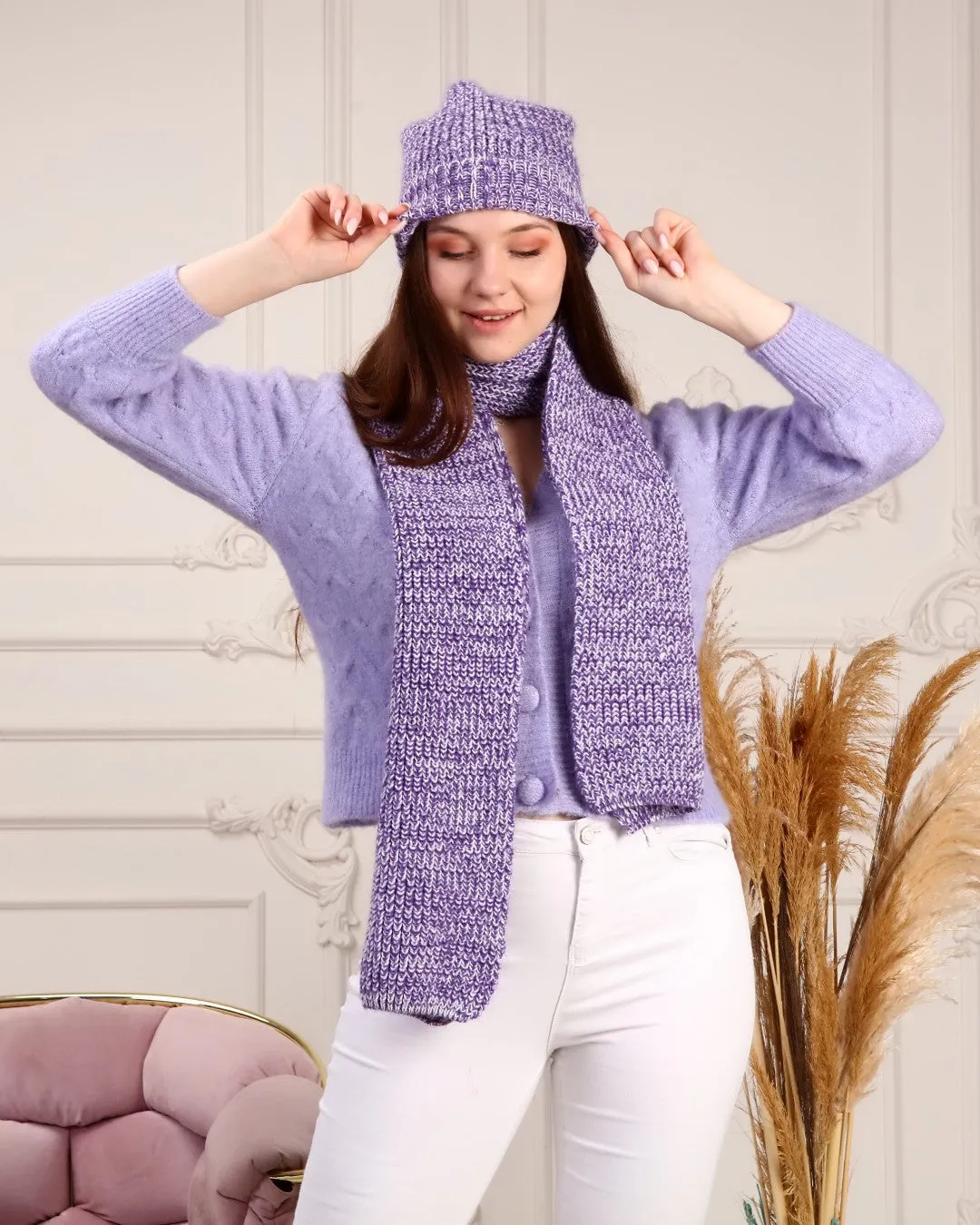 Knitted Beanie and Scarf Set - Women's Cozy Hat Scarf - Trending Fashion Outfit for Winter