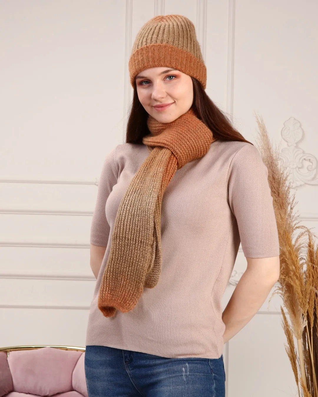 Knitted Beanie and Scarf Set - Women's Cozy Hat Scarf - Trending Fashion Outfit for Winter