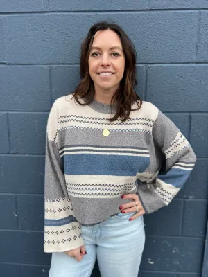Multi-Patterned Cropped Sweater