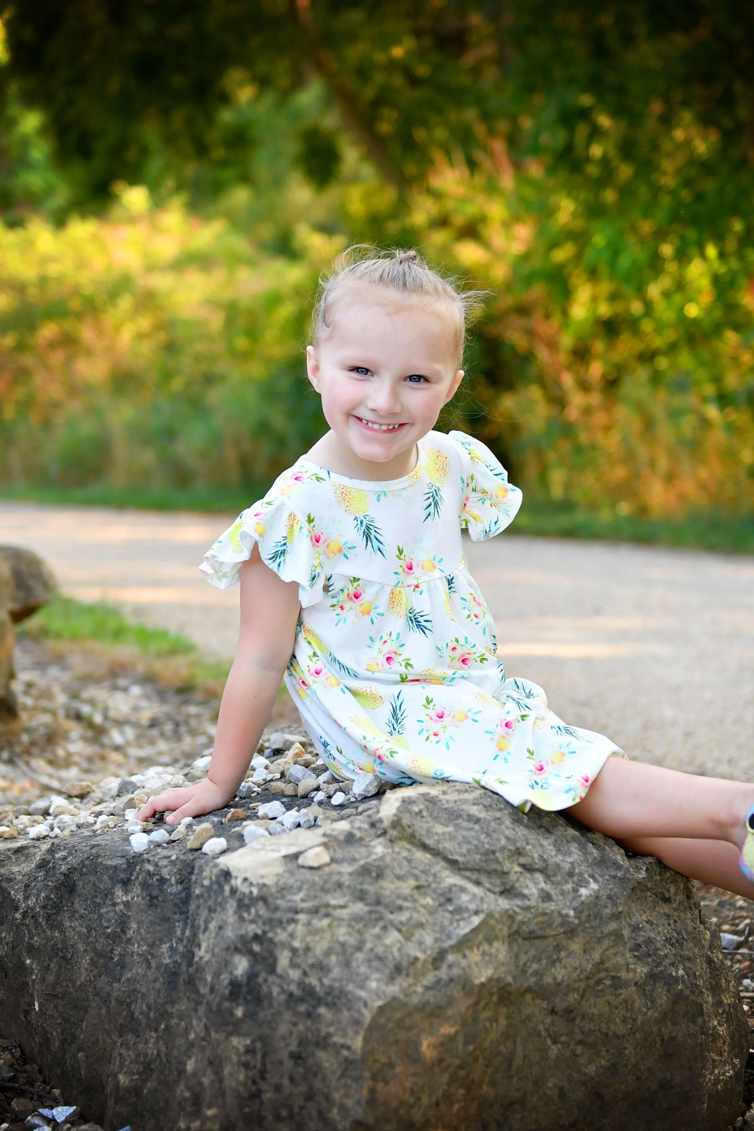 Pineapple Floral Milk Silk Flutter Dress
